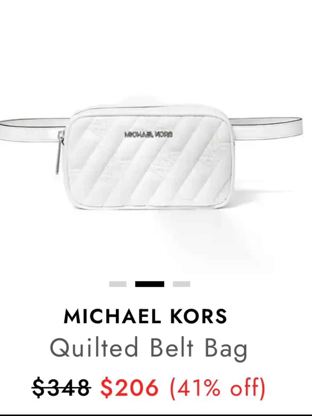 NWOT Michael Kors Rose Quilted Convertible Belt Bag - White 7.5” x 4.5” x 2.25”